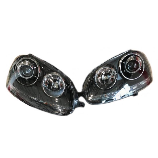 Μπροστινά Φανάρια Set Για Vw Golf V (5) 03-08 Projectors GTI / R32 Look Μαύρα H7/H7 Με Μοτέρ & E-Mark Carner
