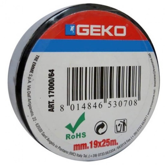 Μονωτική Ταινία Geko Μαύρη Pvc 19mm x 25m 1 Τεμάχιο