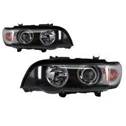 Μπροστινά Φανάρια Set Για Bmw X5 E53 99-03 Angel Eyes Μαύρα H7/H7 Με Μοτέρ Carner