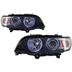 Μπροστινά Φανάρια Set Για Bmw X5 E53 99-03 Angel Eyes Μαύρα H7/H7 Με Μοτέρ Carner