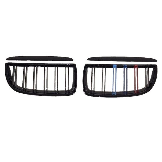 Καρδιές Μάσκας Για  Bmw 3 E90 /E91 05-08 M4 Look Με Διπλή Γρίλια Tri-color / Μαύρο Γυαλιστερό 4 Τεμάχια