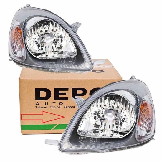 Φανάρι Μπροστινό Αριστερό Για Toyota Yaris 99-03 Μαύρο H4 Με Μοτέρ Depo