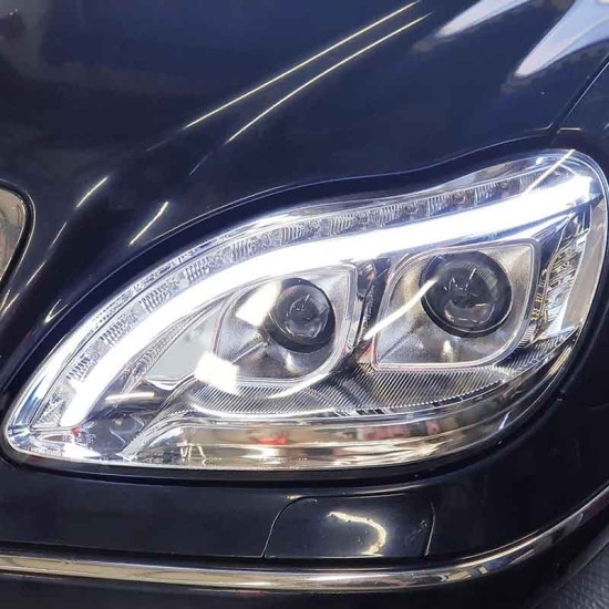 Μπροστινά Φανάρια Set Για Mercedes-Benz S-Class W220 98-05 DRL & Led Φλας Χρωμίου H7/H1 Manual JunYan