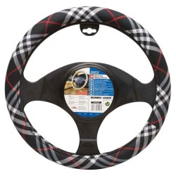 Κάλυμμα Tιμονιού Ύφασμα ''Βritish Style''  Μαύρο Με Γκρι Και Κόκκινες Γραμμές Medium 37-39cm 2505BS2 Κάλυμμα Tιμονιού Ύφασμα ''Βritish Style''  Μαύρο Με Γκρι Και Κόκκινες Γραμμές Medium 37-39cm 2505BS2