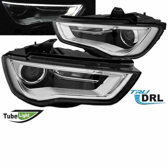 Μπροστινά Φανάρια Set Για Audi A3 8V 12-16 True DRL Tube Μαύρα H7 Με Μοτέρ Depo
