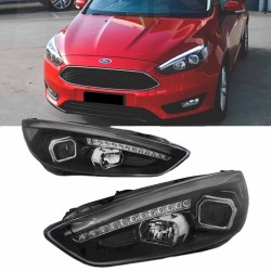 Μπροστινά Φανάρια Set Για Ford Focus 15-18 TRU DRL Tube Lights & Led Φλας Μαύρα H9/H1 Με Μοτέρ JunYan Μπροστινά Φανάρια Set Για Ford Focus 15-18 TRU DRL Tube Lights & Led Φλας Μαύρα H9/H1 Με Μοτέρ JunYan