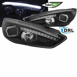 Μπροστινά Φανάρια Set Για Ford Focus 15-18 TRU DRL Tube Lights & Led Φλας Μαύρα H9/H1 Με Μοτέρ JunYan Μπροστινά Φανάρια Set Για Ford Focus 15-18 TRU DRL Tube Lights & Led Φλας Μαύρα H9/H1 Με Μοτέρ JunYan