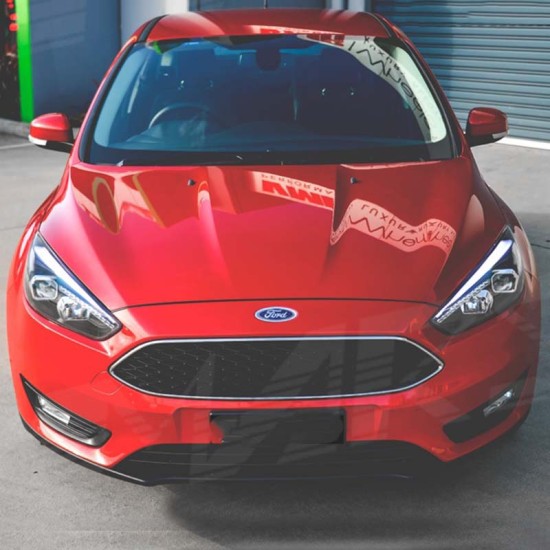 Μπροστινά Φανάρια Set Για Ford Focus 15-18 TRU DRL Tube Lights & Led Φλας Μαύρα H9/H1 Με Μοτέρ JunYan