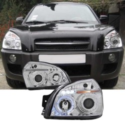 Μπροστινά Φανάρια Set Για Hyundai Tucson 04-10 Angel Eyes & Led Χρωμίου H1/H1 JunYan Μπροστινά Φανάρια Set Για Hyundai Tucson 04-10 Angel Eyes & Led Χρωμίου H1/H1 JunYan