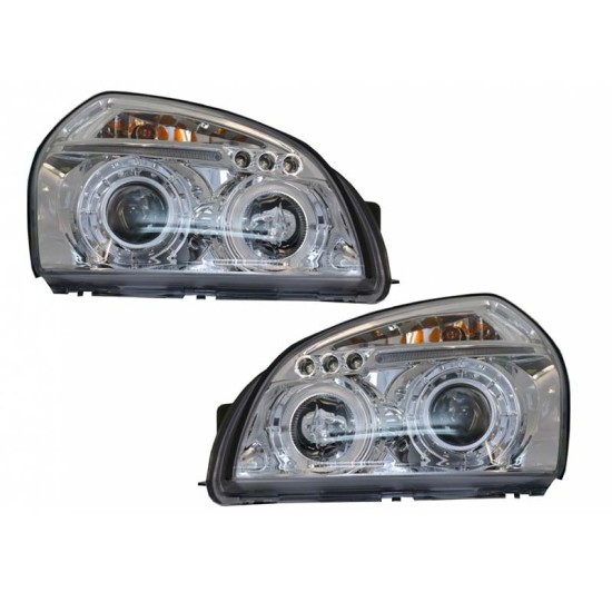 Μπροστινά Φανάρια Set Για Hyundai Tucson 04-10 Angel Eyes & Led Χρωμίου H1/H1 JunYan