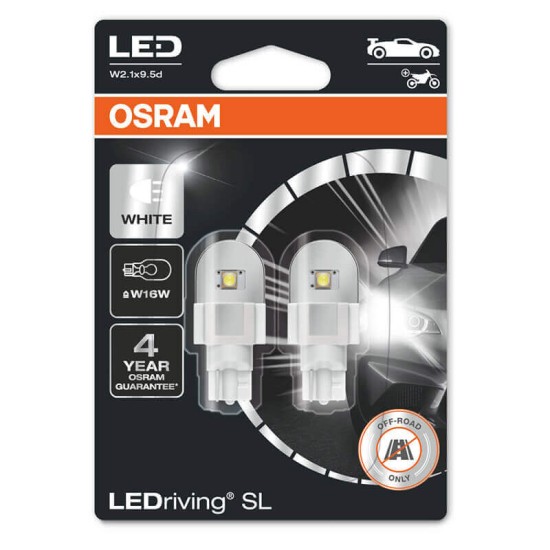 Λάμπες Led W16W W2.1x9.5D T16 12volt 2.1watt 6000k Osram 921DWΡ-02B 2 Τεμάχια