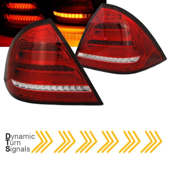 Πισινά Φανάρια Set Για Mercedes-Benz C-Class W203 00-04 Led Bar Dynamic Κόκκινο/Crystal JunYan