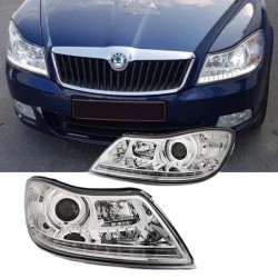 Μπροστινά Φανάρια Set Για Skoda Octavia 1Z 09-12 DRL Χρώμιο H7/H1 Με Μοτέρ Sonar