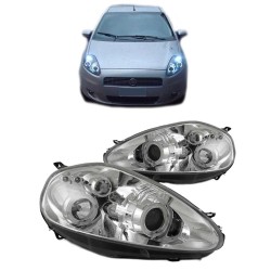 Μπροστινά Φανάρια Set Για Grande Punto 05-08 Angel Eyes & Led Χρωμίου H1/H1 JunYan Μπροστινά Φανάρια Set Για Grande Punto 05-08 Angel Eyes & Led Χρωμίου H1/H1 JunYan