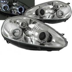 Μπροστινά Φανάρια Set Για Grande Punto 05-08 Angel Eyes & Led Χρωμίου H1/H1 JunYan Μπροστινά Φανάρια Set Για Grande Punto 05-08 Angel Eyes & Led Χρωμίου H1/H1 JunYan