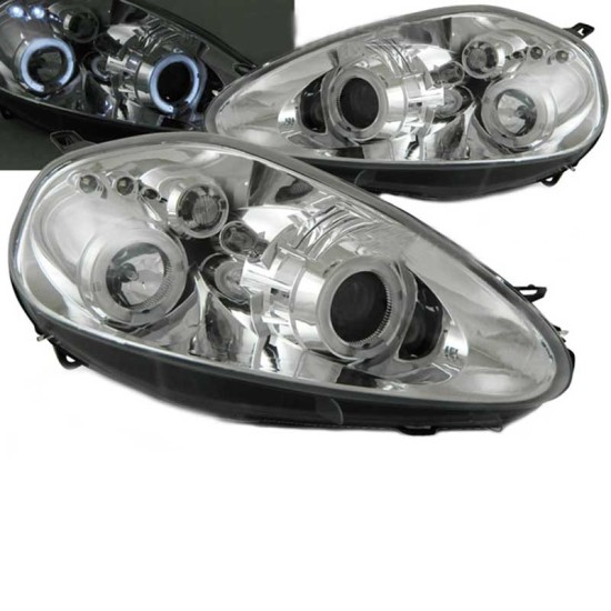 Μπροστινά Φανάρια Set Για Grande Punto 05-08 Angel Eyes & Led Χρωμίου H1/H1 JunYan