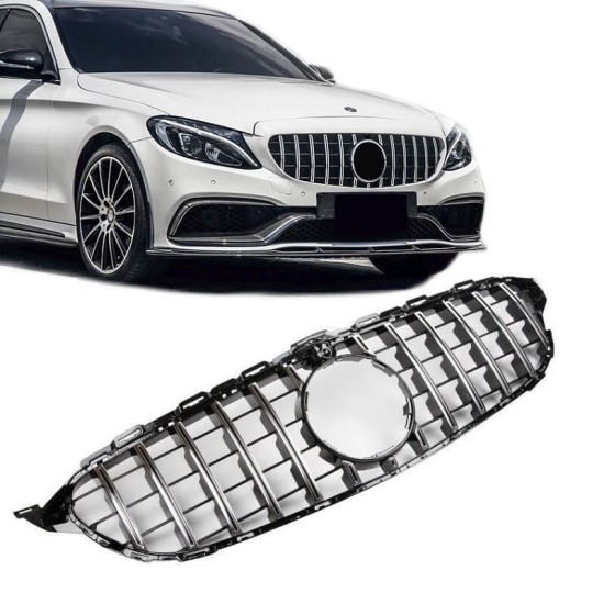 Μάσκα Για Mercedes-Benz C-Class W205 14+ GT Amg Panamericana Look 360° Μαύρο/Χρώμιο 1 Τεμάχιο