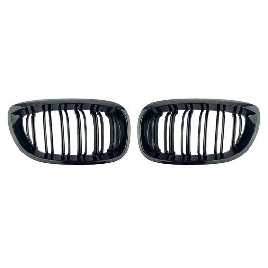 Καρδιές Μάσκας Για Bmw 3 E46 03-06 Coupe/Cabrio M4 Look Με Διπλή Γρίλια  Μαύρο Γυαλιστερό 2 Τεμάχια