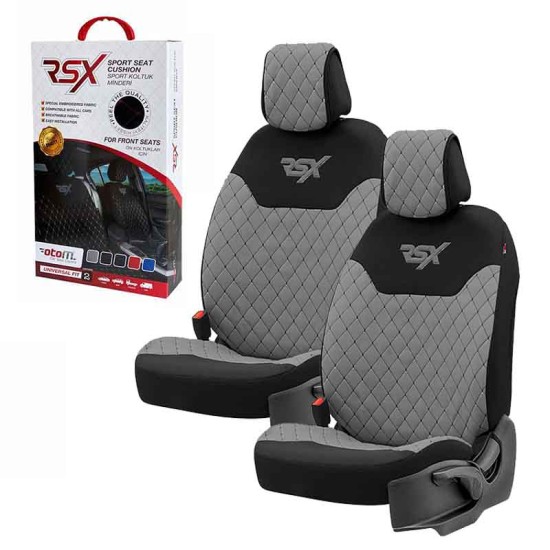 Ημικαλύμματα Μπροστινών Καθισμάτων Otom RSX Sport Ύφασμα Κεντητό Καπιτονέ Γκρι Με Μαύρη Ραφή RSXL-103 2 Τεμάχια
