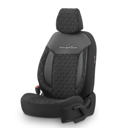 Καλύμματα Αυτοκινήτου Otom Comfortline VIP Design Universal Sued / Rachel / Δερματίνη Καπιτονέ Σετ Εμπρός / Πίσω 11 Τεμαχίων Μαύρο Με Άσπρο Κέντημα CMV-232