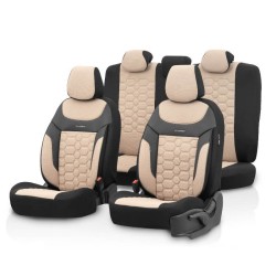 Καλύμματα Αυτοκινήτου Carbon Design Universal Jacquard / Rachel / Δερματίνη Σετ Εμπρός / Πίσω 11 Τεμαχίων Μπεζ CRB-3403