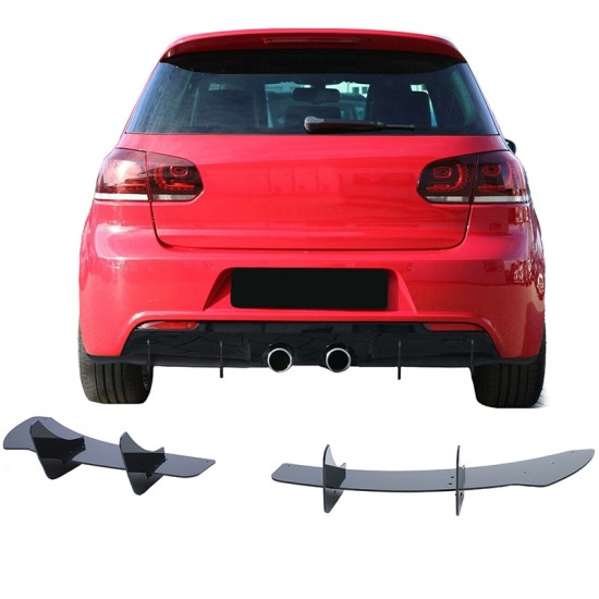 Diffuser Πίσω Προφυλακτήρα Για VW Golf VI (6) 08-13 Για R20 Έκδοση Γυαλιστερό Μαύρο 4 Bars Από Πλαστικό 2 Τεμάχια