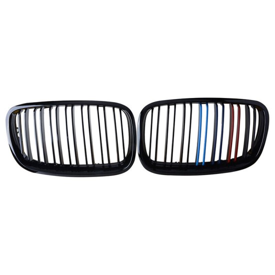 Καρδιές Μάσκας Για Bmw X5 E70 07-13 / X6 E71 08-14 M4 Look Με Διπλή Γρίλια Tri- Color Μαύρο Γυαλιστερό Με 7 Γρίλιες 2 Τεμάχια