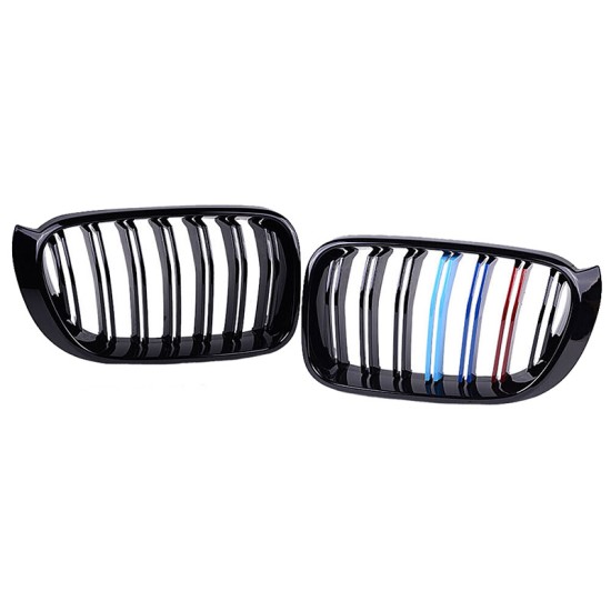 Καρδιές Μάσκας Για Bmw X3 F25 LCI 14-17 / X4 F26 14-17 M4 Look Με Διπλή Γρίλια Tri-Color Μαύρο Γυαλιστερό Με 7 Γρίλιες 2 Τεμάχια