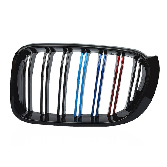 Καρδιές Μάσκας Για Bmw X3 F25 LCI 14-17 / X4 F26 14-17 M4 Look Με Διπλή Γρίλια Tri-Color Μαύρο Γυαλιστερό Με 7 Γρίλιες 2 Τεμάχια
