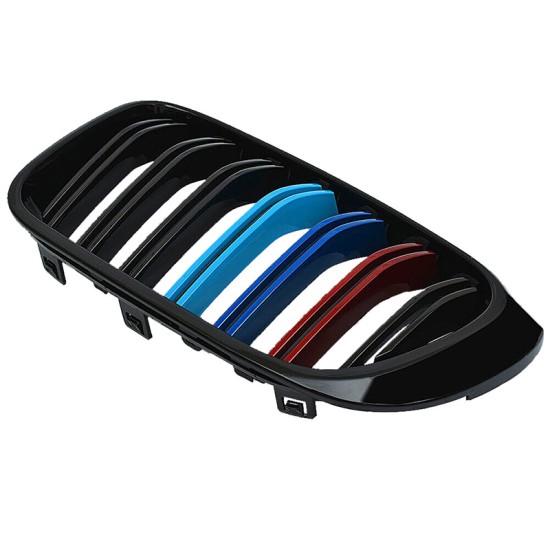 Καρδιές Μάσκας Για Bmw X3 F25 LCI 14-17 / X4 F26 14-17 M4 Look Με Διπλή Γρίλια Tri-Color Μαύρο Γυαλιστερό Με 7 Γρίλιες 2 Τεμάχια