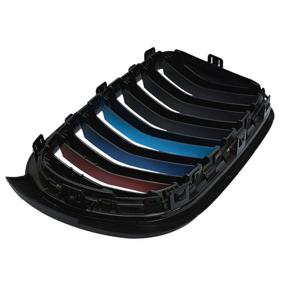 Καρδιές Μάσκας Για Bmw X3 F25 LCI 14-17 / X4 F26 14-17 M4 Look Με Διπλή Γρίλια Tri-Color Μαύρο Γυαλιστερό Με 7 Γρίλιες 2 Τεμάχια