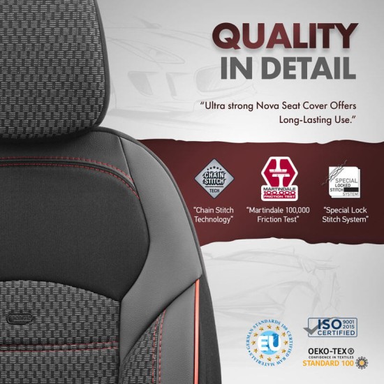 Καλύμματα Αυτοκινήτου Otom "Nova" Universal Ύφασμα Jacquard / Δερματίνη Σετ Εμπρός / Πίσω 11 Τεμαχίων Μαύρο / Κόκκινο NOV-3302