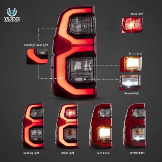 Πισινά Φανάρια Set Για Toyota Hilux Revo 2015-2020 Led Bar Animation Κόκκινο/Clystal VLAND