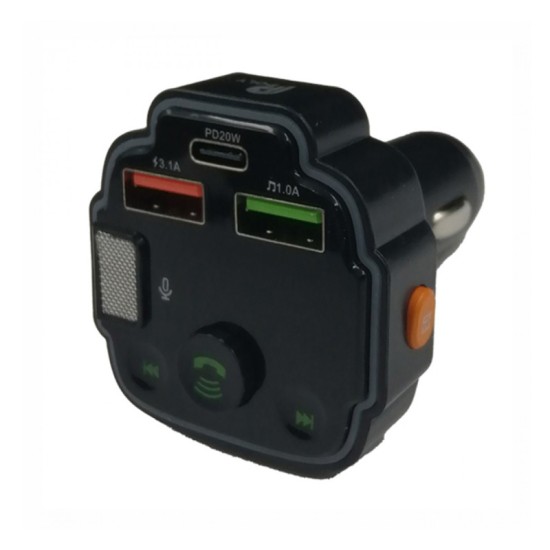Fm Transmitter Με Bluetooth, Φορτιστής 2 USB, Οθόνη LCD PL-651 Μαύρο 1 Τεμάχιο