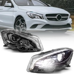 Μπροστινά Φανάρια Set Για Mercedes-Benz CLA W117 13-19 Upgrade Σε Facelift Look Μαύρα Full Led DRL Με Μοτέρ Carner