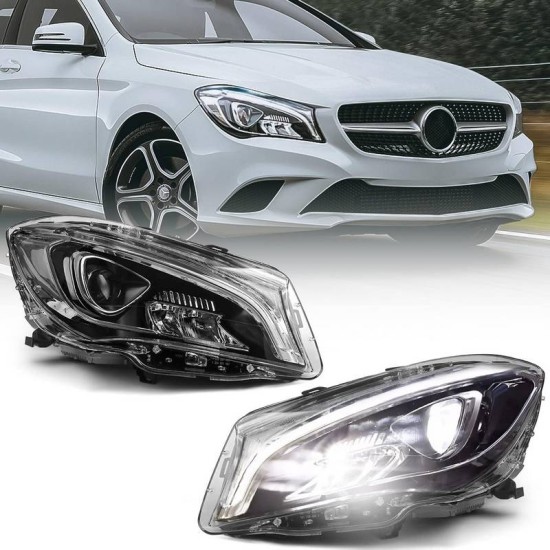 Μπροστινά Φανάρια Set Για Mercedes-Benz CLA W117 13-19 Upgrade Σε Facelift Look Μαύρα Full Led DRL Με Μοτέρ Carner