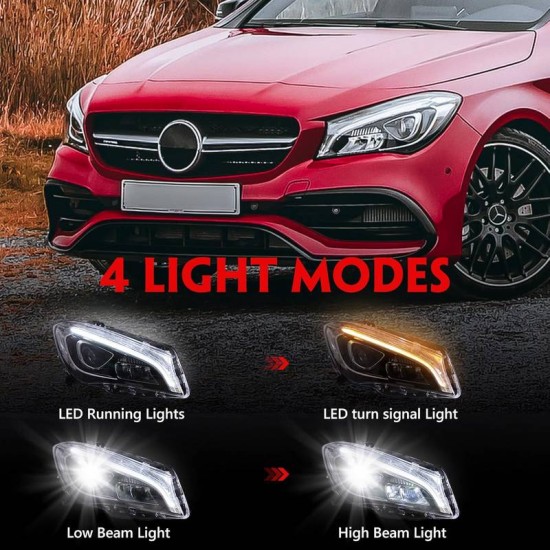 Μπροστινά Φανάρια Set Για Mercedes-Benz CLA W117 13-19 Upgrade Σε Facelift Look Μαύρα Full Led DRL Με Μοτέρ Carner