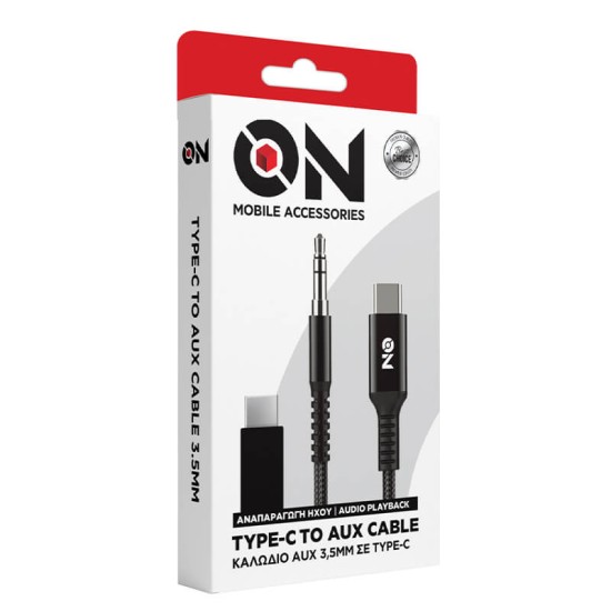 Καλώδιο Ήχου Aux 3.5mm Σε Type-c Μαύρο 1m ON Mobile Accessories 1 Τεμάχιο