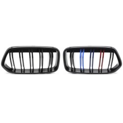 Καρδιές Μάσκας Για Bmw X2 F39 18+ M4 Look Με Διπλή Γρίλια Tri-Color Μαύρο Γυαλιστερό 2 Τεμάχια