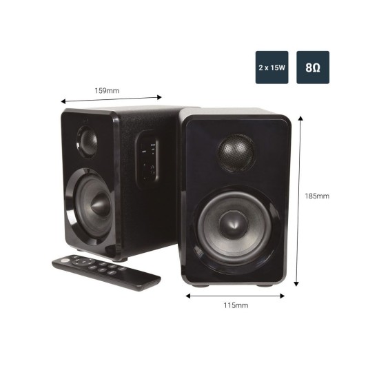 AvLink ABS35BLK Ενεργά Bluetooth Ηχεία Βιβλιοθήκης 3.5" 15W RMS Μαύρα με USB, MicroSD (Ζεύγος)