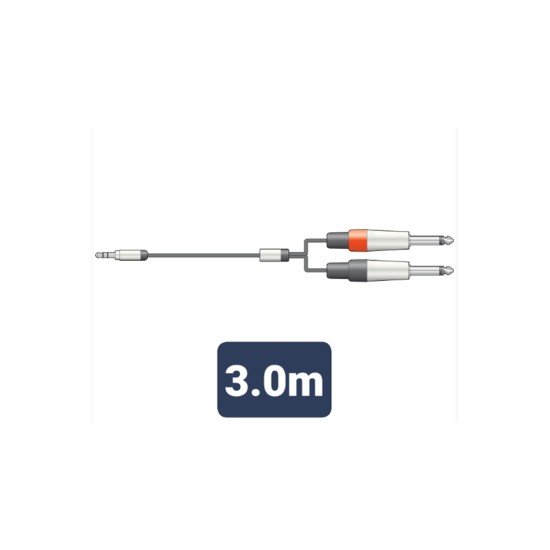 S3J-26J300 Καλώδιo Ήχου 3.5mm Stereo Jack Plug - 2 x 6.3mm Mono Jack Plugs 3m (Τεμάχιο)