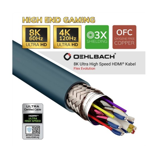 Oehlbach Flex Evolution Καλώδιο Υψηλής Ποιότητας HDMI 2.1 8K/60HZ με προστασία σπασίματος 1.5m ( Τεμάχιο)