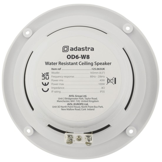 Adastra OD6W8 Χωνευτά Αδιάβροχα Ηχεία Οροφής 6.5'' 40W RMS Λευκά (Ζεύγος)