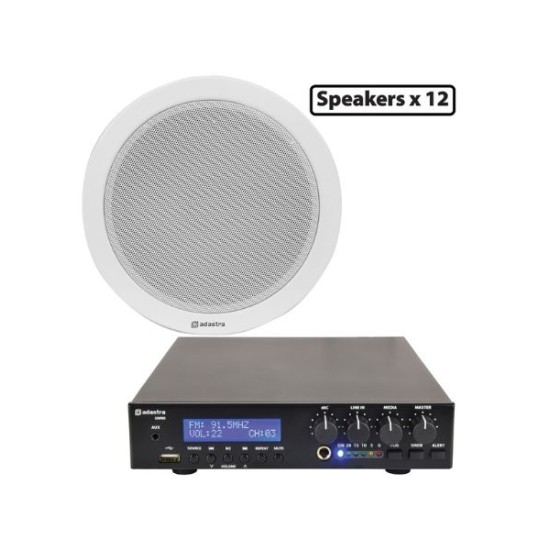 Adastra 12*EC56V+UM90 Πακέτο Background Music με 12 Ηχεία Οροφής 100V και Μίκτη-Ενισχυτή 90W BT/USB (Σετ)