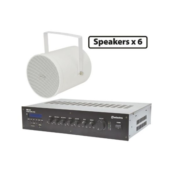 Adastra 6*WSP25W+RM120D Πακέτο Background Music με 6 Ηχεία 100V και Μίκτη-Ενισχυτή 120W Λευκό (Σετ)