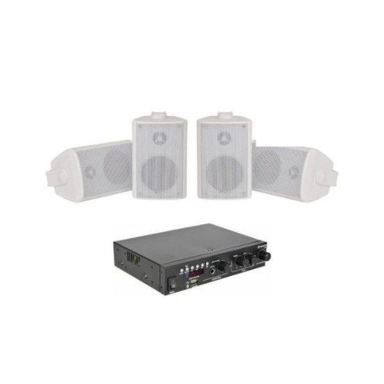 Adastra 4*BC3W+A200 Πακέτο Background Music με Ενισχυτή και 4 Επιτοίχια Ηχεία 3'' Λευκά (Σετ)