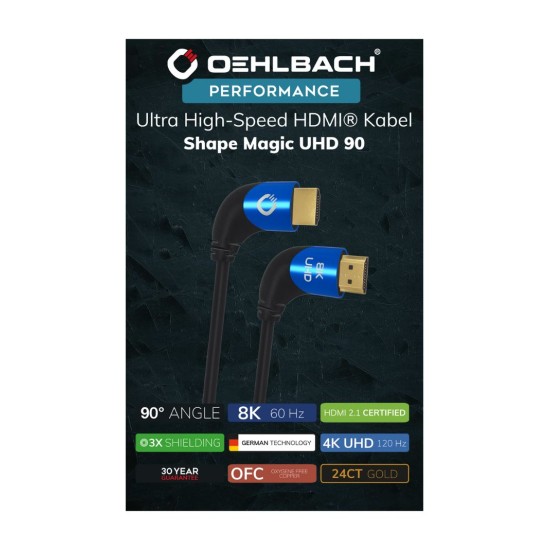 Oehlbach SHAPE MAGIC UHD 90 Καλώδιο Ultra High-Speed HDMI 2.1 3m Black (Τεμάχιο)