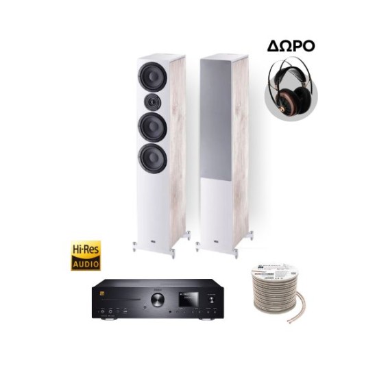 Πακέτο Stereo Hi-Res με Ενισχυτή Magnat MC 400, Ηχεία HECO Aurora 700 White και Καλώδιο Oehlbach + ΔΩΡΟ Ακουστικά Meze 99CLASSICS