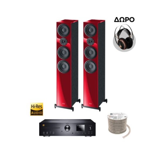 Πακέτο Stereo Hi-Res με Ενισχυτή Magnat MC 400, Ηχεία HECO Aurora 700 Red και Καλώδιο Oehlbach + ΔΩΡΟ Ακουστικά Meze 99CLASSICS