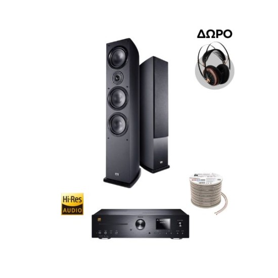 Πακέτο Stereo Hi-Fi με Ενισχυτή Magnat MC 400, Ηχεία HECO Victa Elite 702 Black και Καλώδιο Oehlbach + ΔΩΡΟ Ακουστικά Meze 99CLASSICS